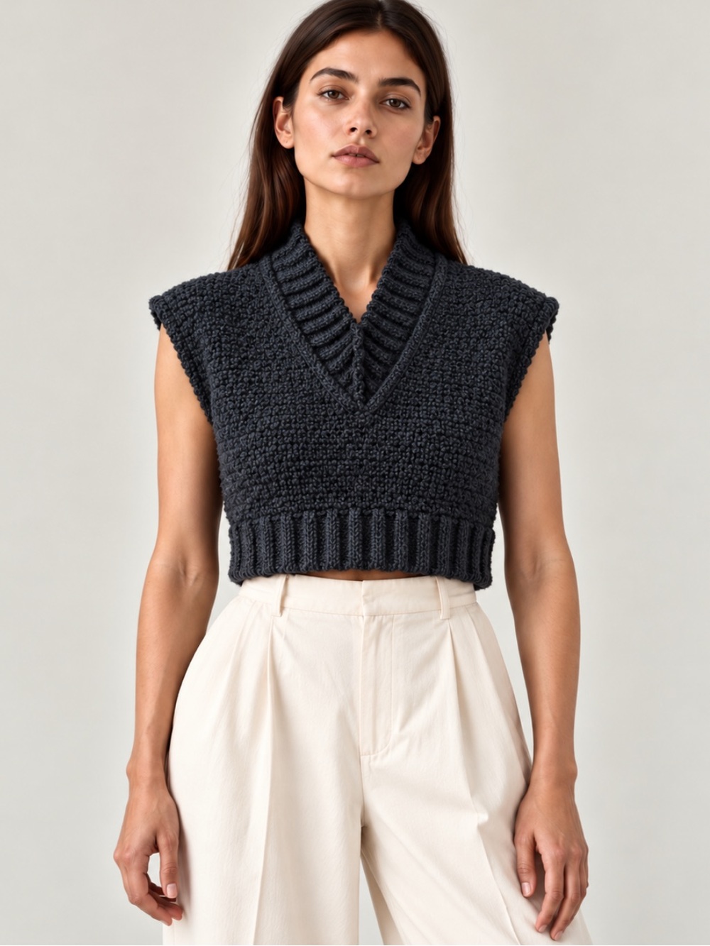 RUS Umeboshi 92% Silk Knit Cropped Vest Ink Made in Italy M